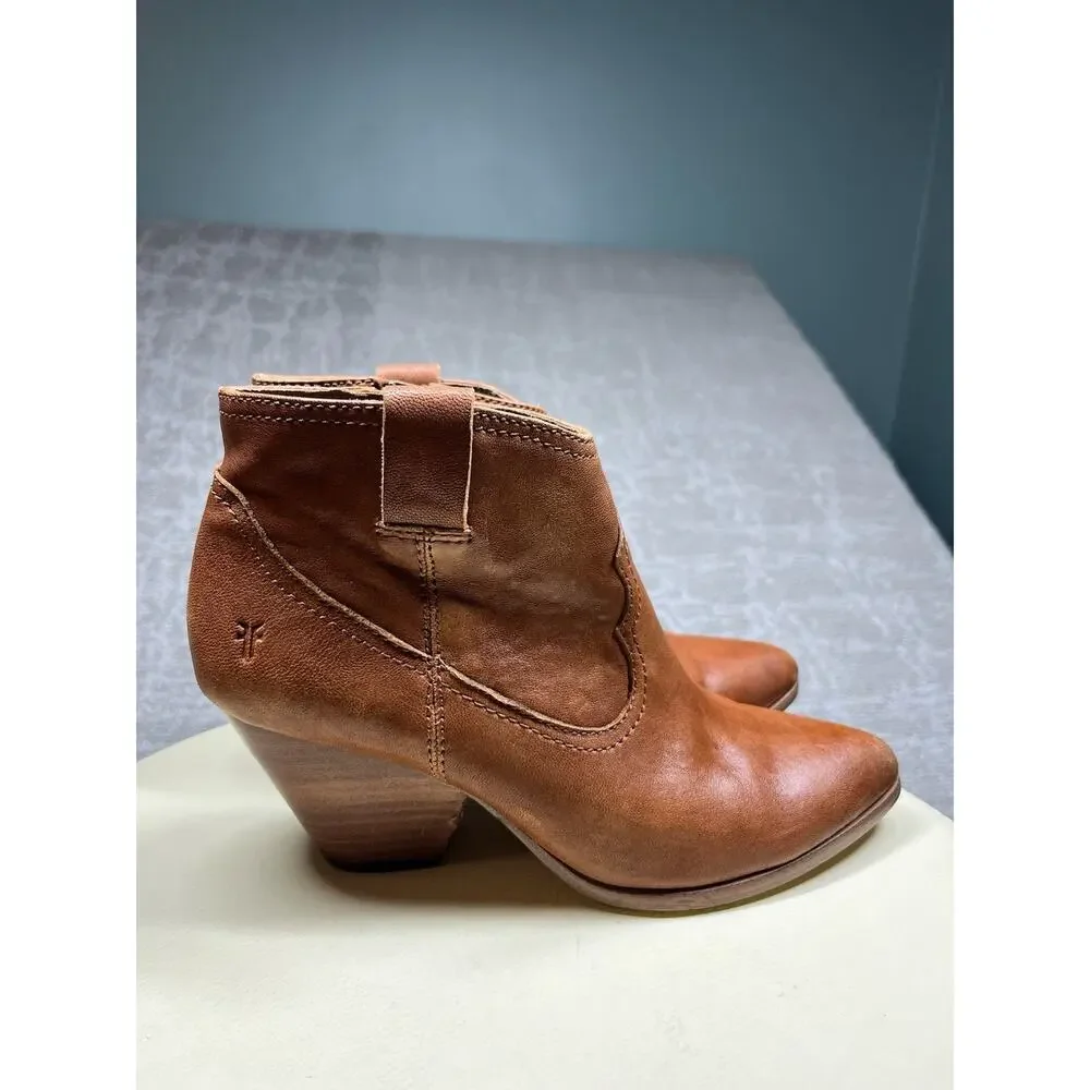 Frye Reina Cognac Leather Ankle Bootie 3479257 COG Women US 5.5